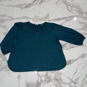 Max Studio Teal Blouse with Puff Sleeves
